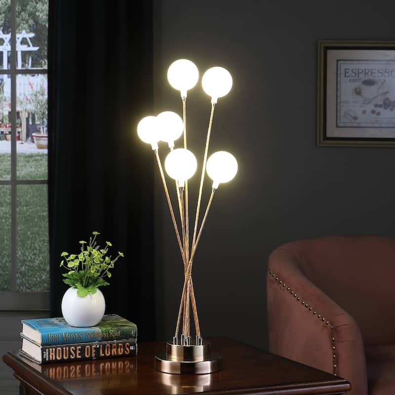 Clear Metal Globe Table Lamp with 6 Frosted Acrylic Shades - 7” x 7” x 27.5” (D x W x H)