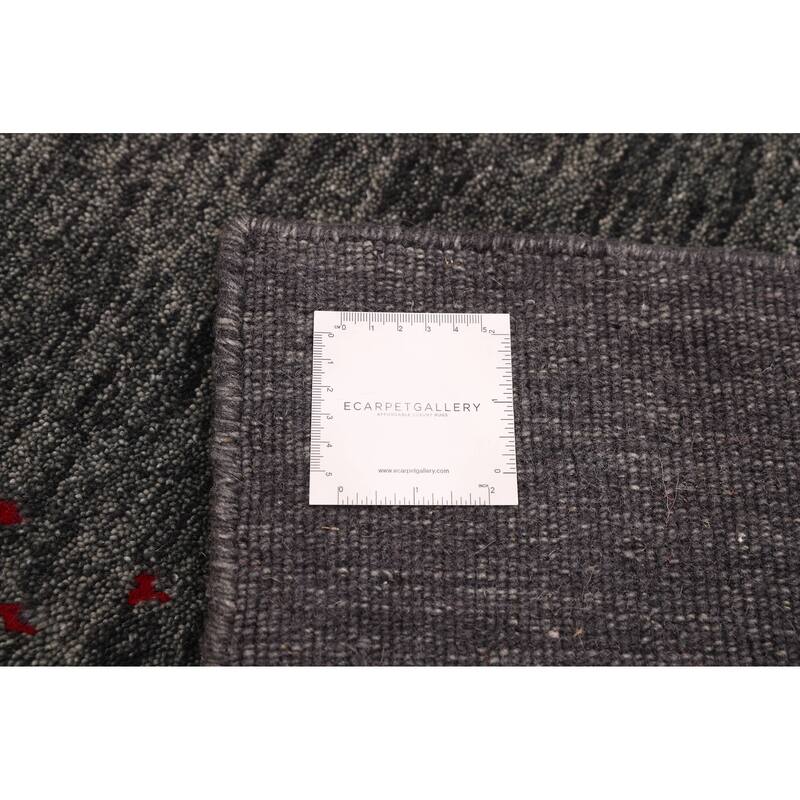 ECARPETGALLERY Hand Loomed Kashkuli Gabbeh Dark Grey Wool Rug - 8'0 x 9'9