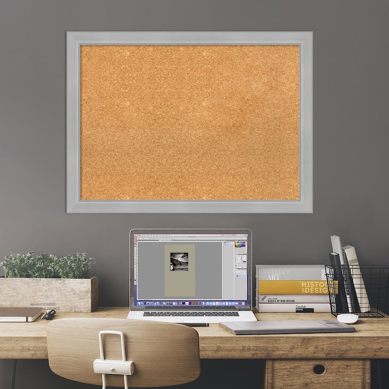 Vista Brushed Nickel Narrow Framed Cork Bulletin Memo Board