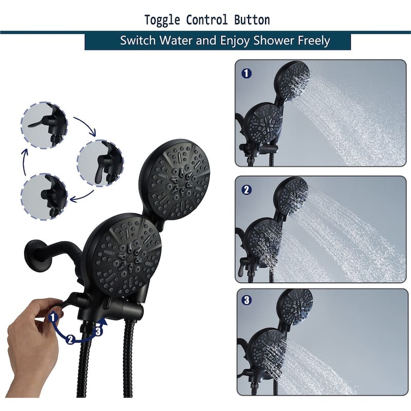 Complete Shower System with Tub Shower Faucet Set 5in Head Matte Black