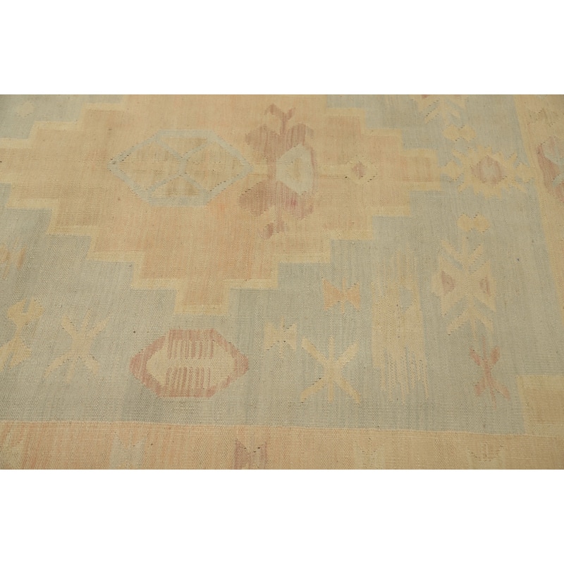 Hand Woven Oriental 100% Wool Carpet Southwestern Tribal Navy Blue & Blues Kilim Area Rug - 9' 10'' X 6' 7''