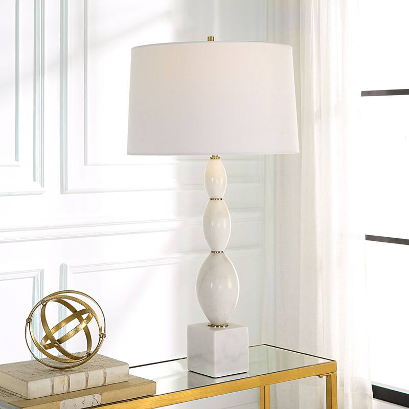 Beaded Marble Table Lamp with Tapered Shade - 31" - White