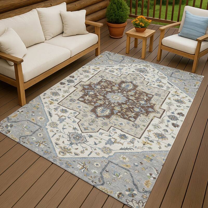 Machine Washable Indoor/ Outdoor Traditional Kolkata Chantille Rug