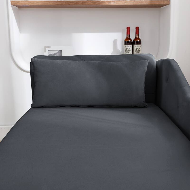 Chaise Lounge Indoor,Velvet Lounge Chair with Storage & Pillow,Modern Upholstered Rolled Arm Chase Lounge with Nailhead Trim