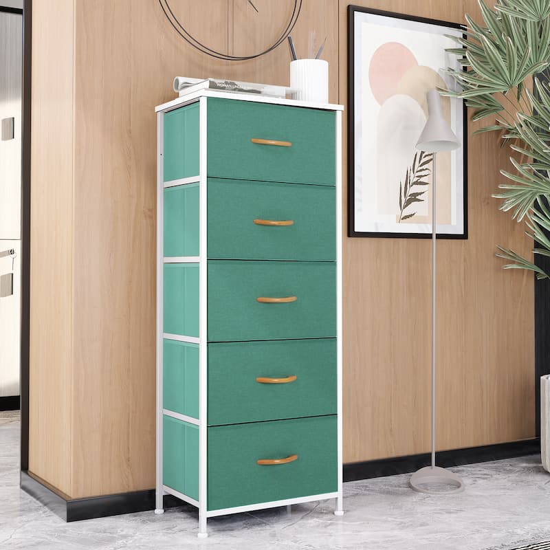VredHom 5 Drawers Vertical Dresser Storage Tower - Green - 5-drawer