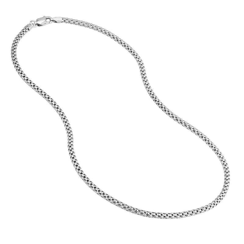Curata 925 Sterling Silver Rhodium 3mm Popcorn Chain Necklace for Men