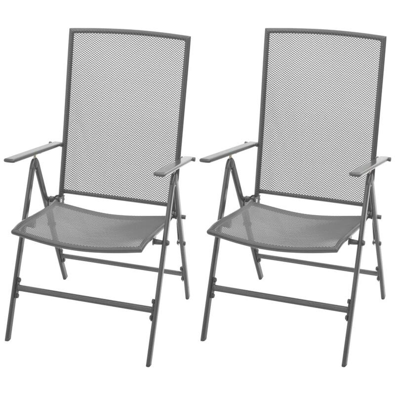 Outdoor Stackable Reclining Chair Set of 2, Dark Gray Mesh Steel Frame