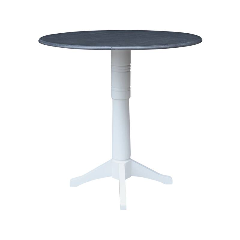 42" Round Dual Drop Leaf Pedestal Table, 43.2"H - White/Heather Gray
