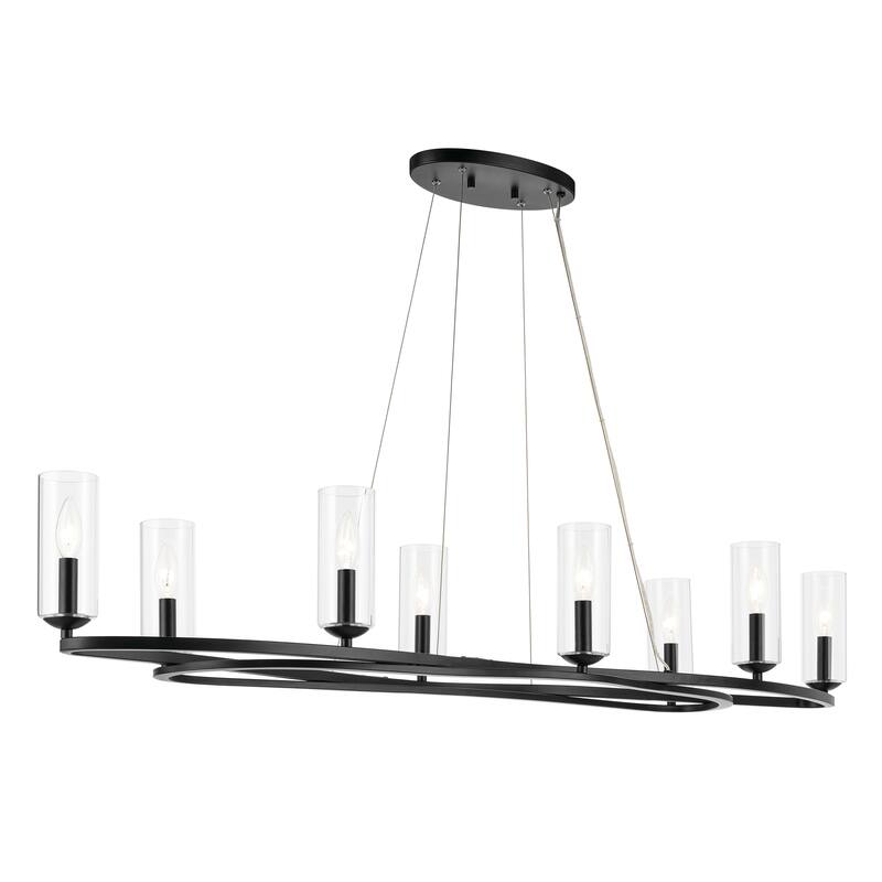 Harpin 52.5 Inch 8 Light Linear Chandelier with Clear Glass in Black