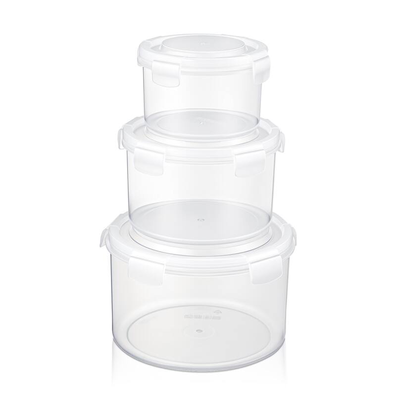 Sorbus BPA-Free Food Storage Container Set, Stackable & Nestable Plastic Containers with Snap-On Lids - White - 3 Pieces Round