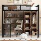 preview thumbnail 3 of 10, Full Size Loft Bed with Bulit-in Desk and Wardrobe, Metal Loft Bedframe with Storage Shelves and Hanging Rod, Kids Playhouse Bed
