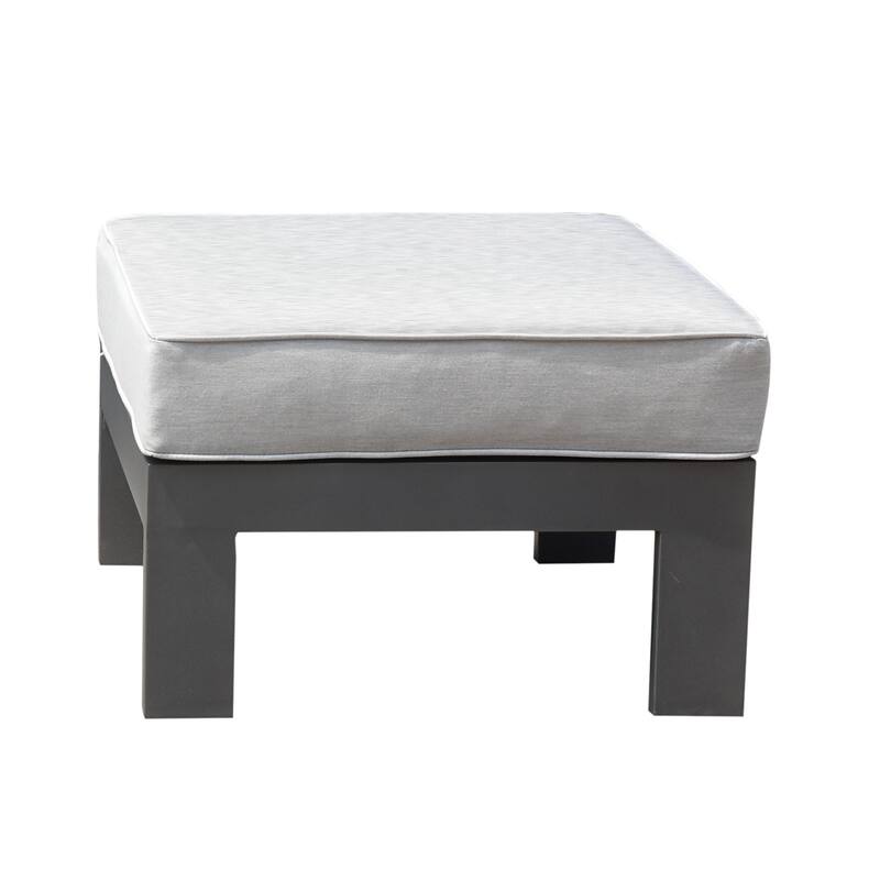 Patio Indoor Outdoor Aluminum Ottoman Footstool with Cushion, Powdered Pewter