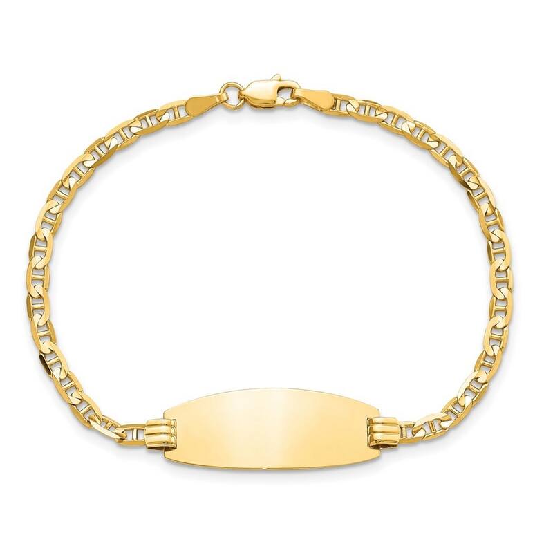 Curata 14k Yellow Gold 10.5 Engravable Oval ID Nautical Ship Mariner Anchor Bracelet 7 Inch