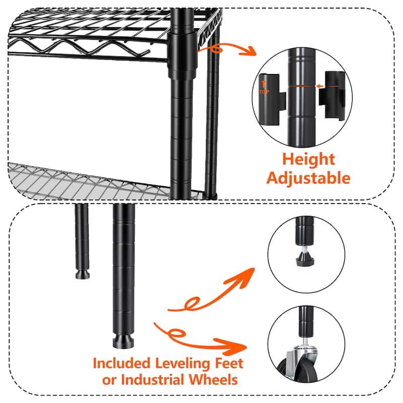 55.5"W x 24"D x 80"H Heavy Duty Wire Storage Shelves with Wheels,4 Tier Adjustable,2400 lbs Capacity,Rolling Industrial Storage