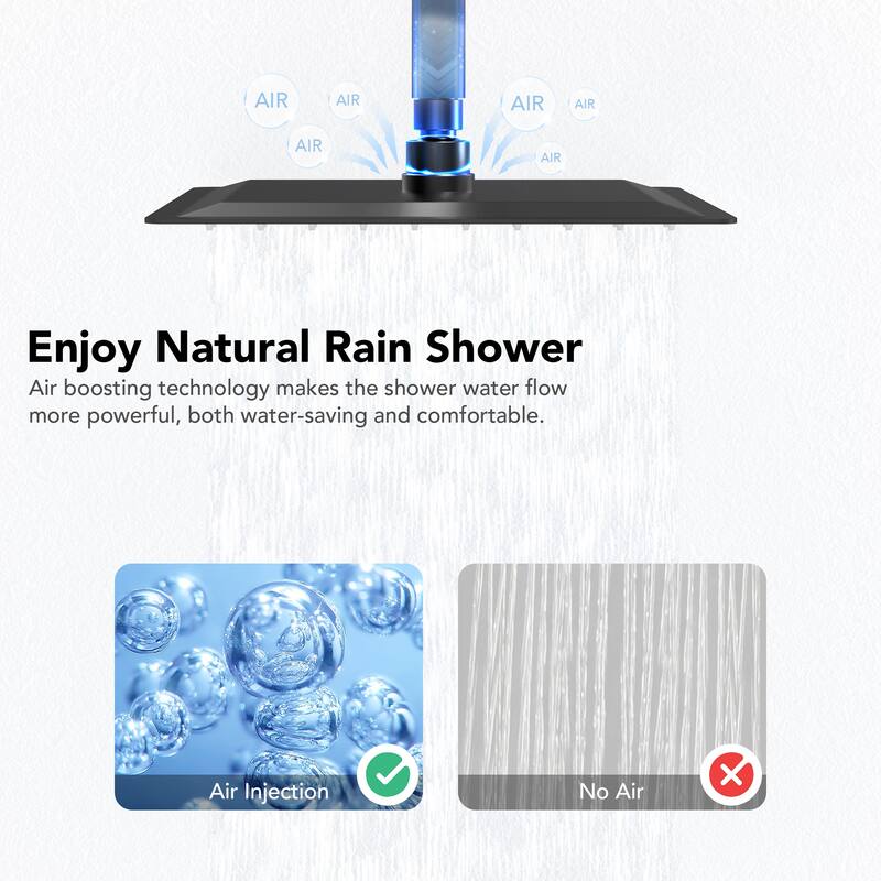 Dual Heads 12" Rainfall Shower head & High Pressure 6" Shower System w/ 3 Way Thermostatic Faucet