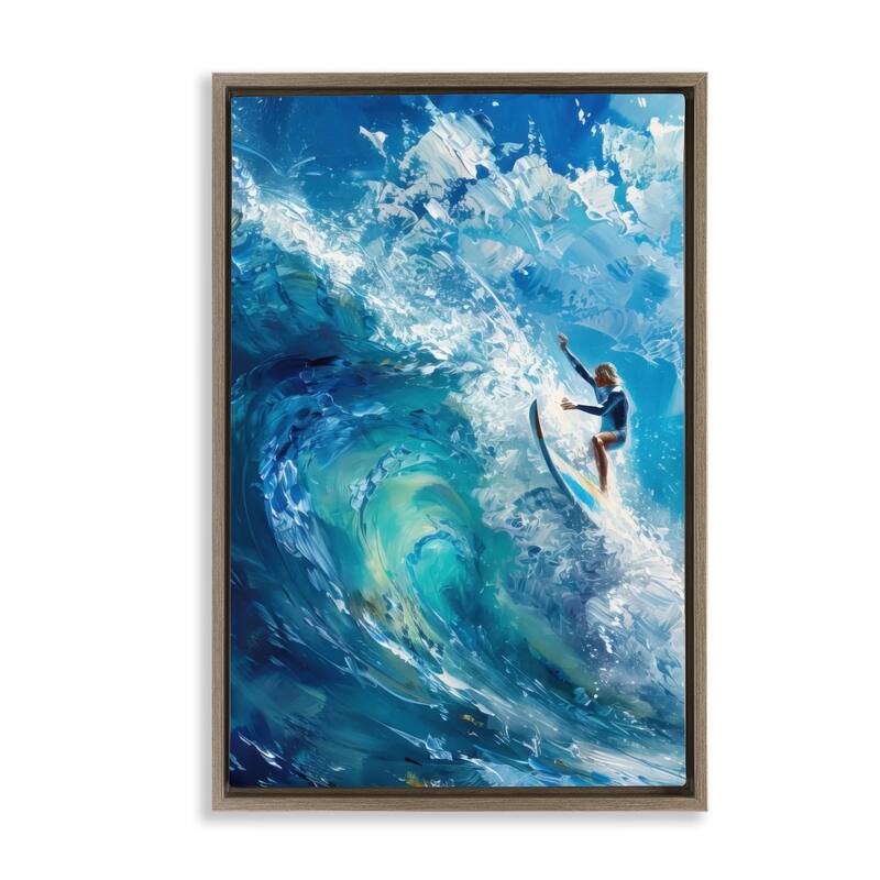 Stupell Soul Surfer on Tidal Wave Framed Floater Canvas Wall Art Design By LSR Design Studio - 17 x 25 - Brown