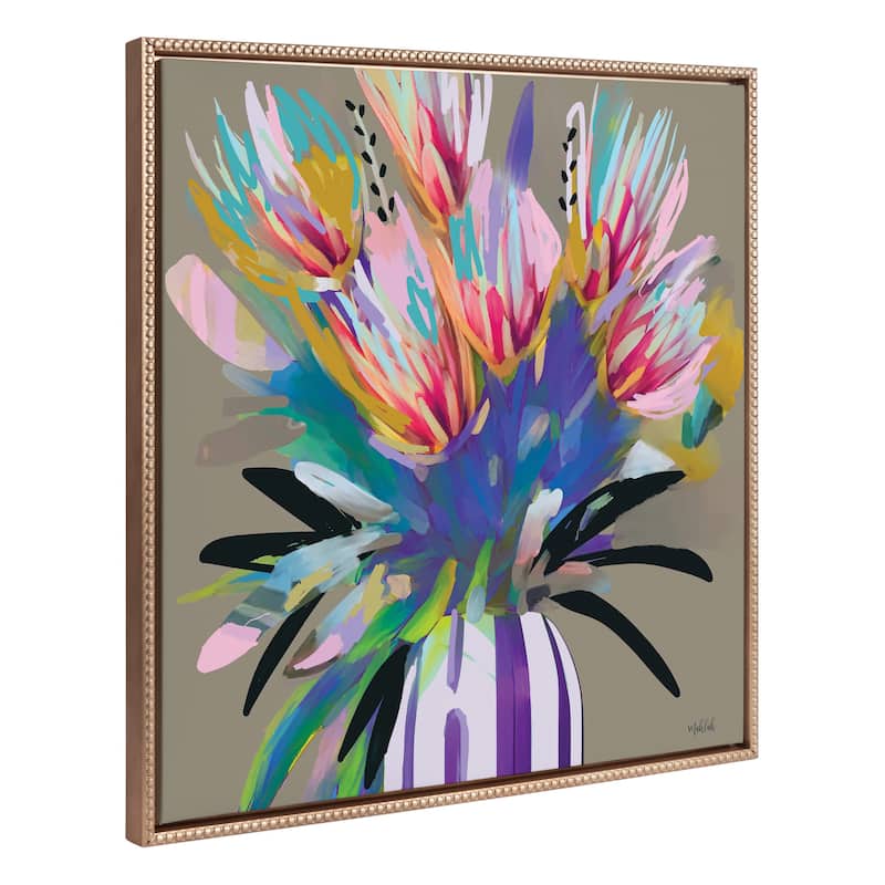 Kate and Laurel Sylvie Beaded Bright Flower Canvas by Inkheart Designs