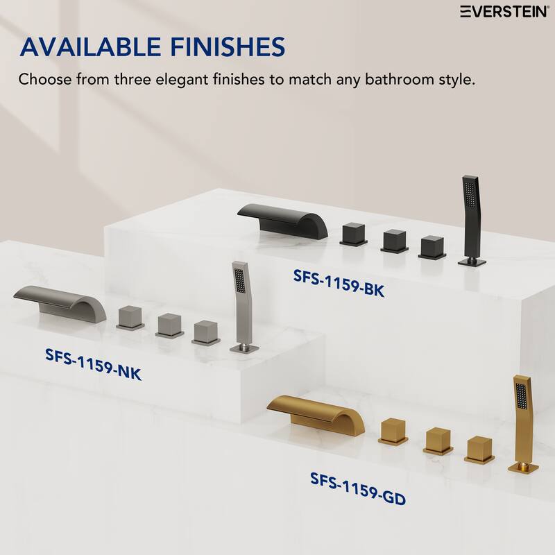 5-Hole 3-Handle Deck-Mount Waterfall Tub Faucet with Hand Shower,Waterfall Spout Bathtub Faucet