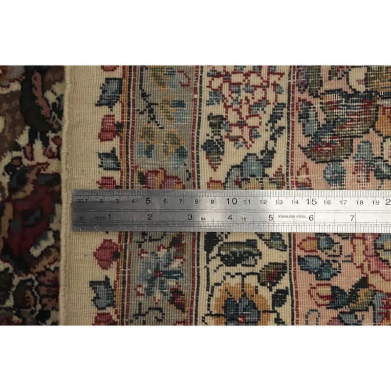 Hand Knotted Oriental 100% Wool Carpet Traditional All-Over Beige & Ivories Kerman Area Rug - 14' 0'' X 9' 11''