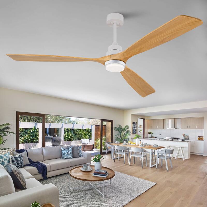 72" Ceiling Fan w/ 3 Color Dimmable 3 Solide Wood Blades Remote Control Reversible DC Motor