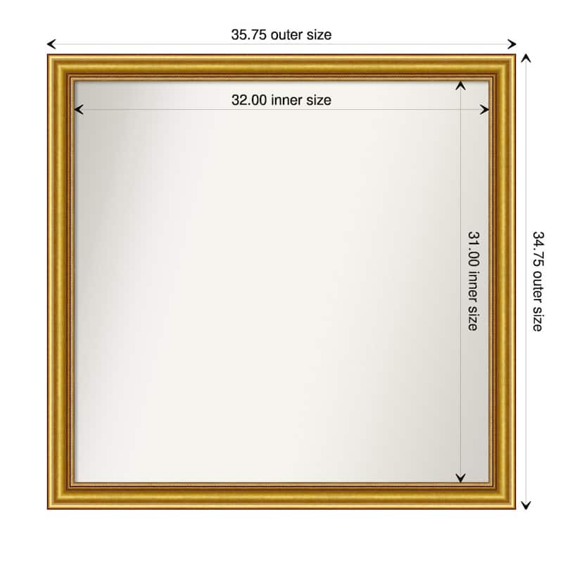 Townhouse Gold Framed Non-Beveled Custom Wall Mirror, Bathroom Vanity Mirror - Outer Size: 35.75 x 34.75
