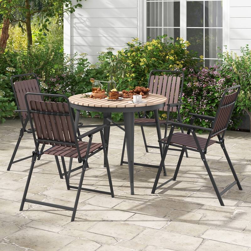 Gymax 4 pcs Patio Folding Chairs Portable Outdoor Dining Chairs w/ PP