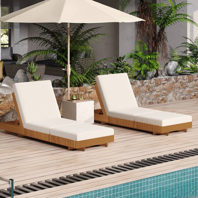 Christopher Knight Home - Kim Lounge Chaise Modern Outdoor Solid Wood Set with Triple-Fold Lounge Cushion