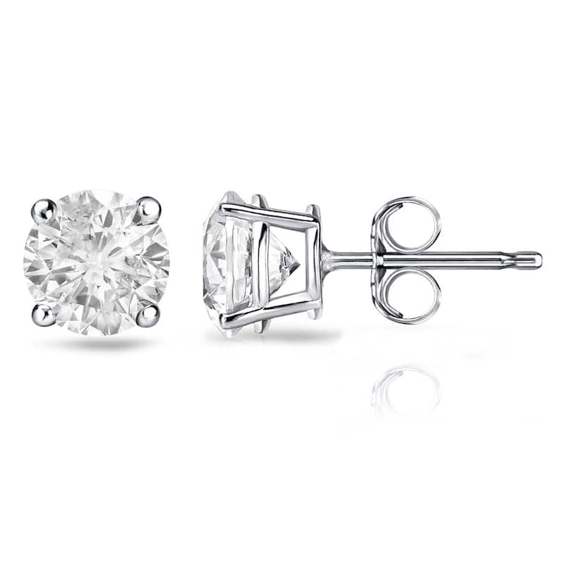 Auriya 2 Carat TW Round Clarity Enhanced Diamond Stud Earrings 18K Gold (H-I, I2-I3) - White
