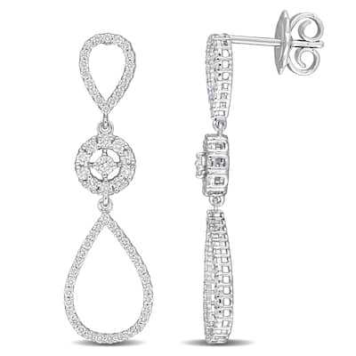 Miadora 18k White Gold 4/5ct TDW Diamond Open Teardrop Halo Dangle Earrings