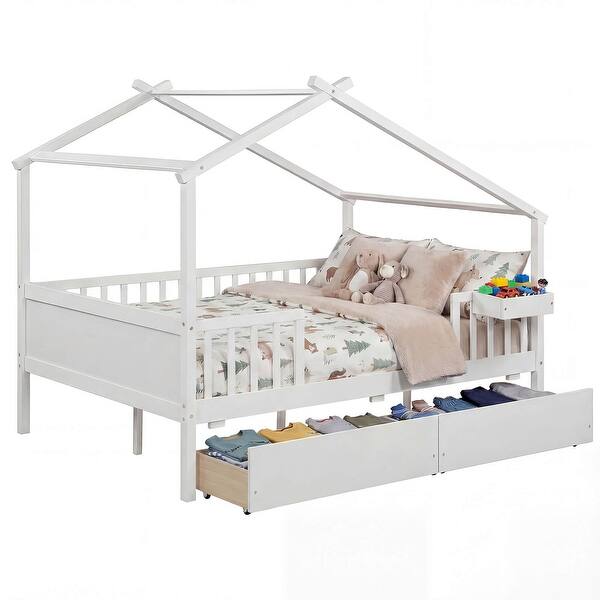 slide 2 of 18, Costway Full Size Bed with 2 Storage Drawers, House-shaped Bed Frame