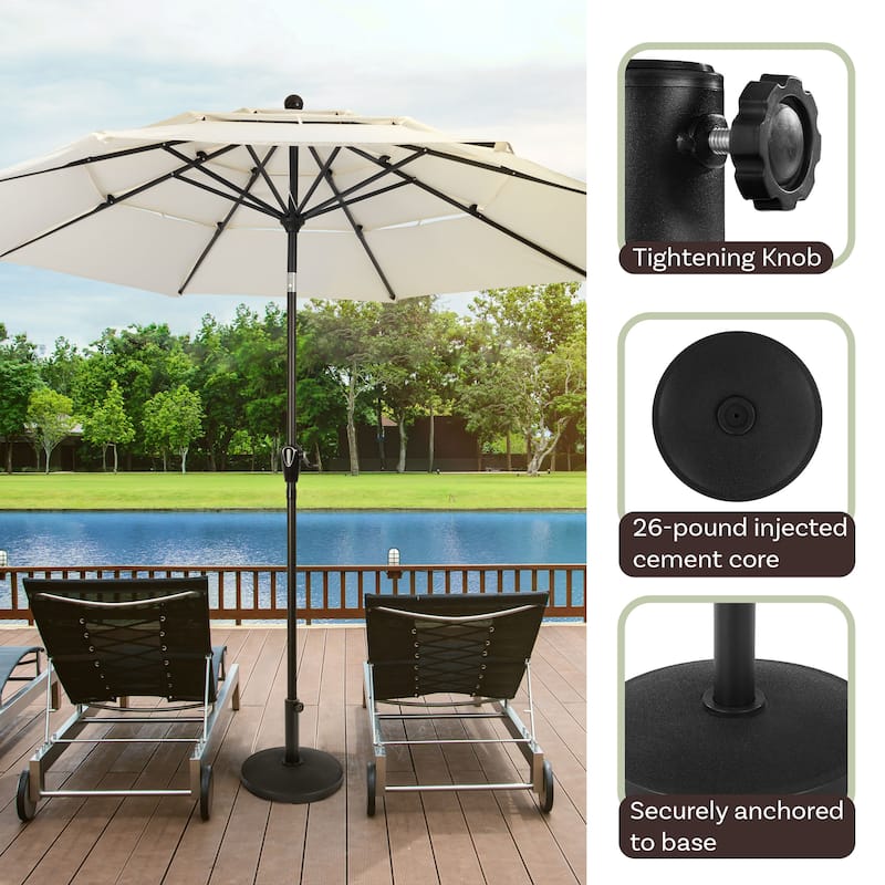 Patio Umbrella Base - 26lb Weighted Polyethylene and Cement Patio Umbrella Stand Outdoor Base - by Pure Garden (Black) - N/A