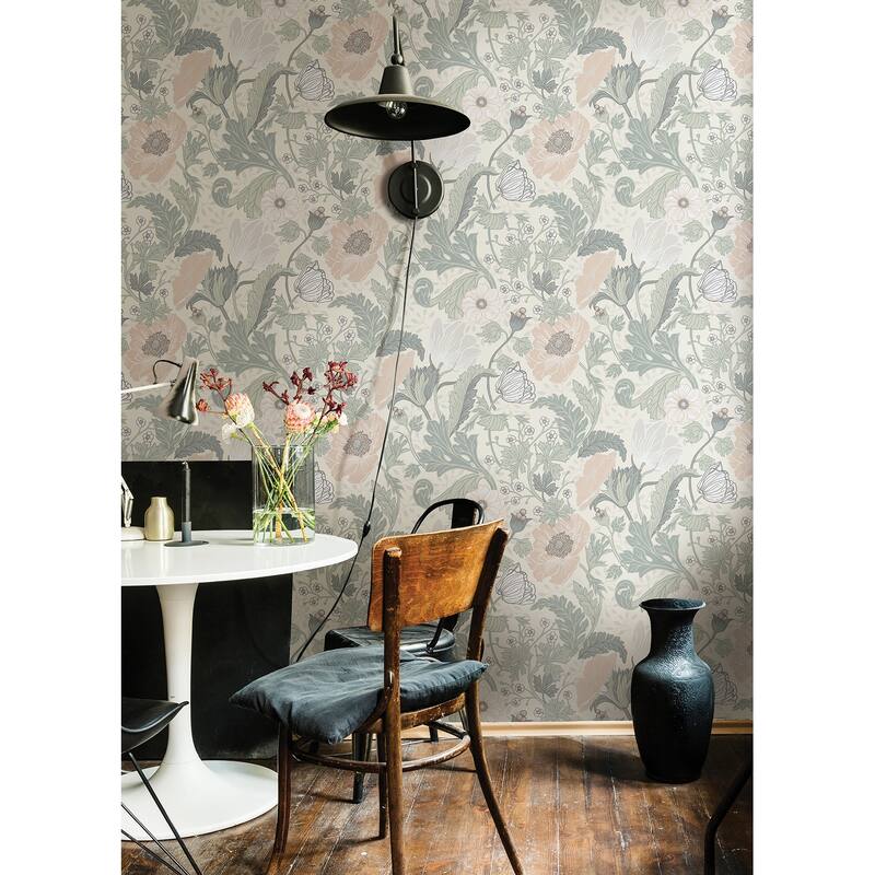 A-Street Prints Anemone Light Grey Floral Wallpaper
