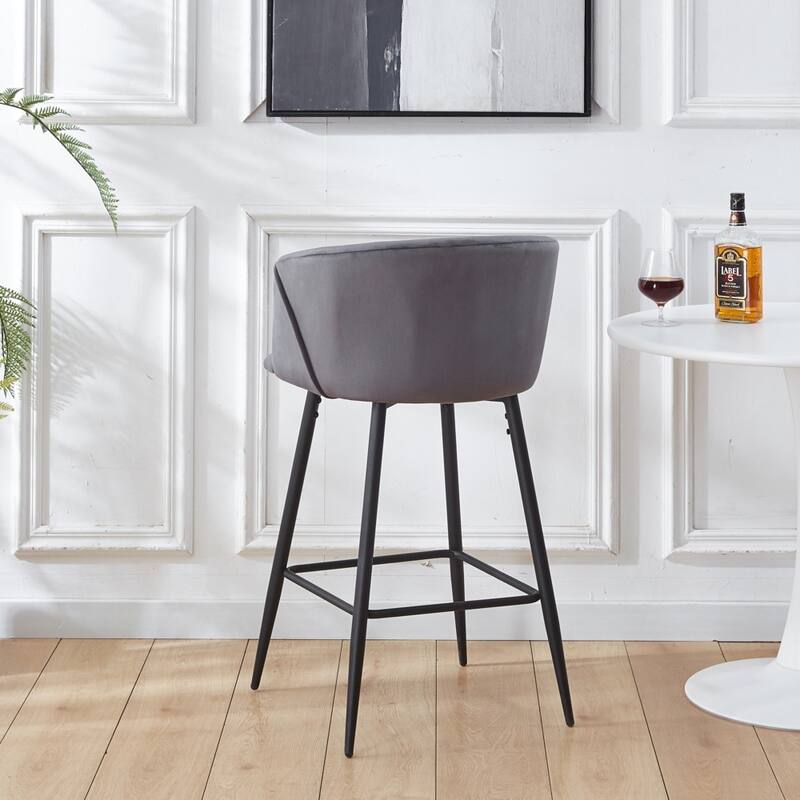 2 Pack Counter Height Bar Stools, Black Metal Legs Velvet Upholstered