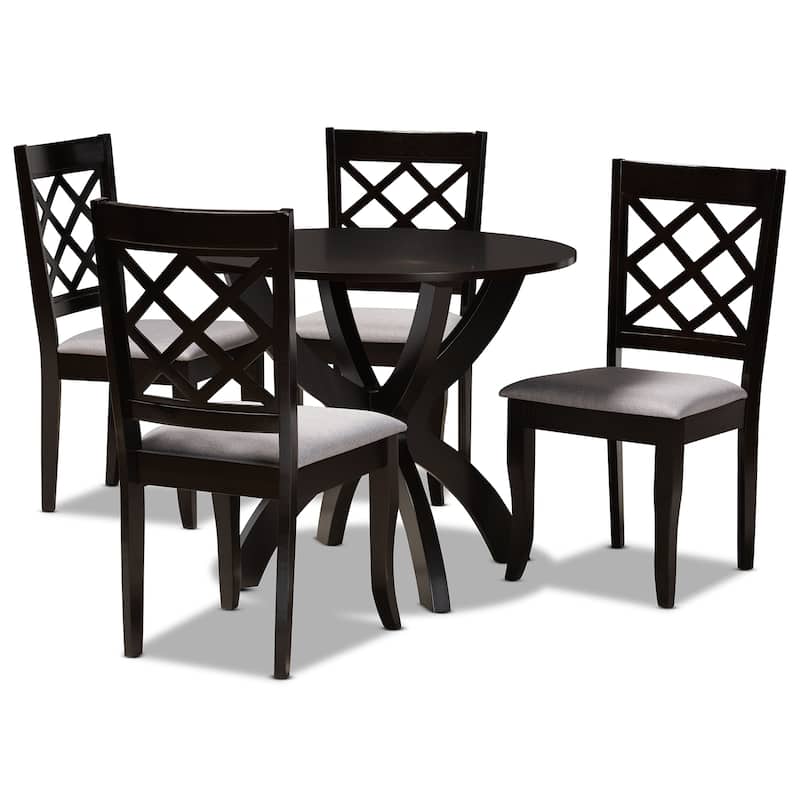 Savina Modern Fabric and Wood 5-Piece Dining Set - Grey/Dark Brown