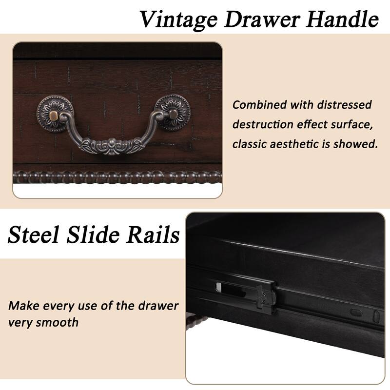 Vintage Coffee Table Rectangular Coffee Table with Storage Drawers and Waterproof Tabletop for Living Room