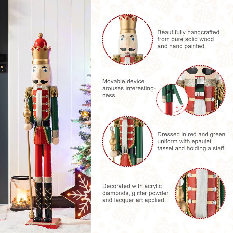 Glitzhome 42"H Set of 2 Wooden Christmas King and Soldier Nutcrackers Xmas Porch Decor