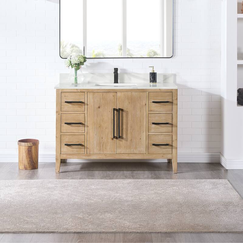 Altair Laurel Bath Vanity with Calacatta White Quartz Stone Countertop without Mirror - 48 inch - Weathered Fir