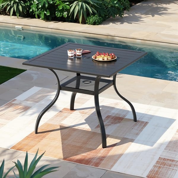 iwicker patio square steel dining table with umbrella hole Sophia & William 9pc Set for 8, Rattan Chairs resistant coated steel frame ensures durability. 37" x 37" Outdoor Patio