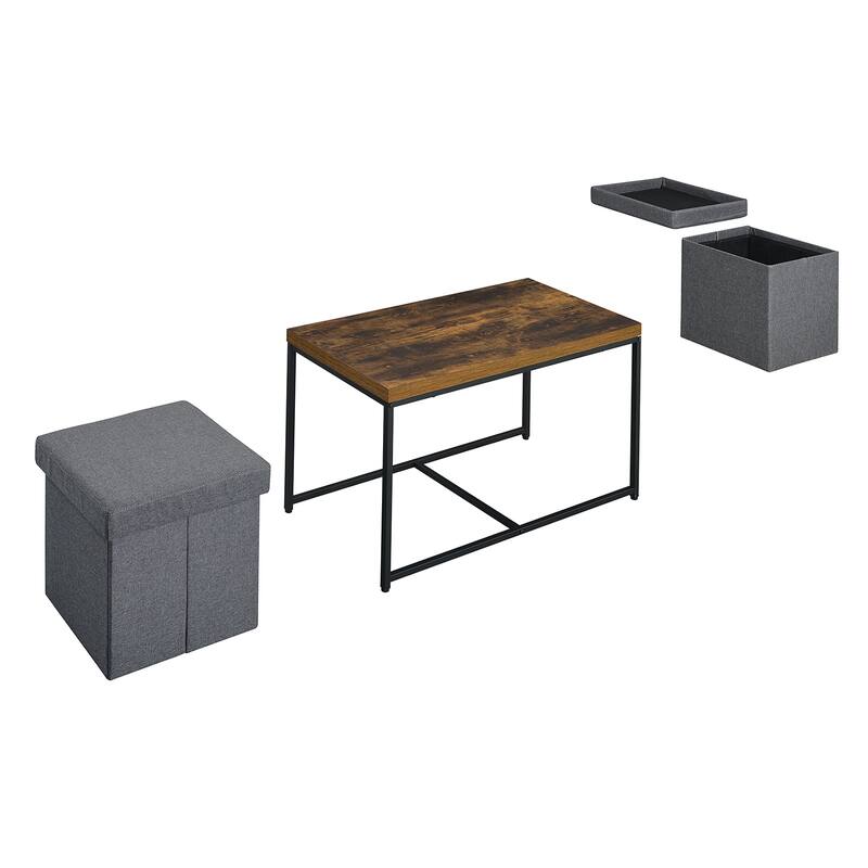 3 Piece Rectangle Coffee Table Set with Metal Base