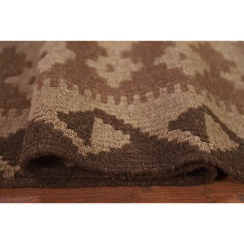 Hand Woven Oriental 100% Wool Carpet Southwestern Geometric Brown Kilim Area Rug - 9' 10'' X 6' 9''