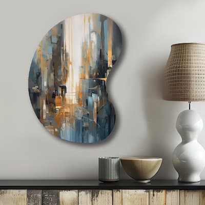 Designart - Orange Blue Geometric Blend - Abstract Minimalism Metal Wall Art - Modern Orange Metal Boom Shape Print