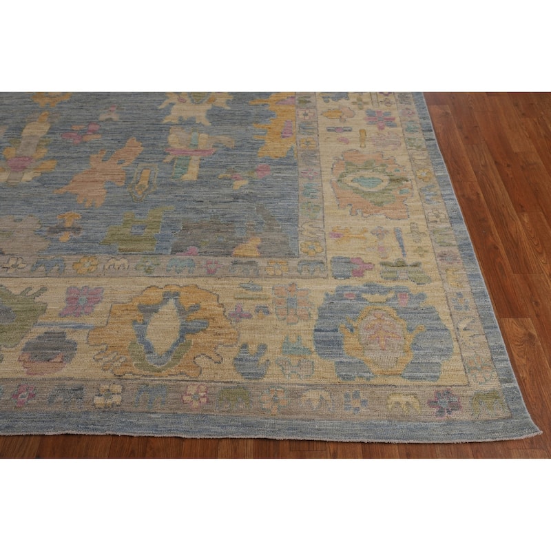 Light Blue Oushak Turkish Large Rug Handmade Wool Carpet - 10'0"x 13'9"