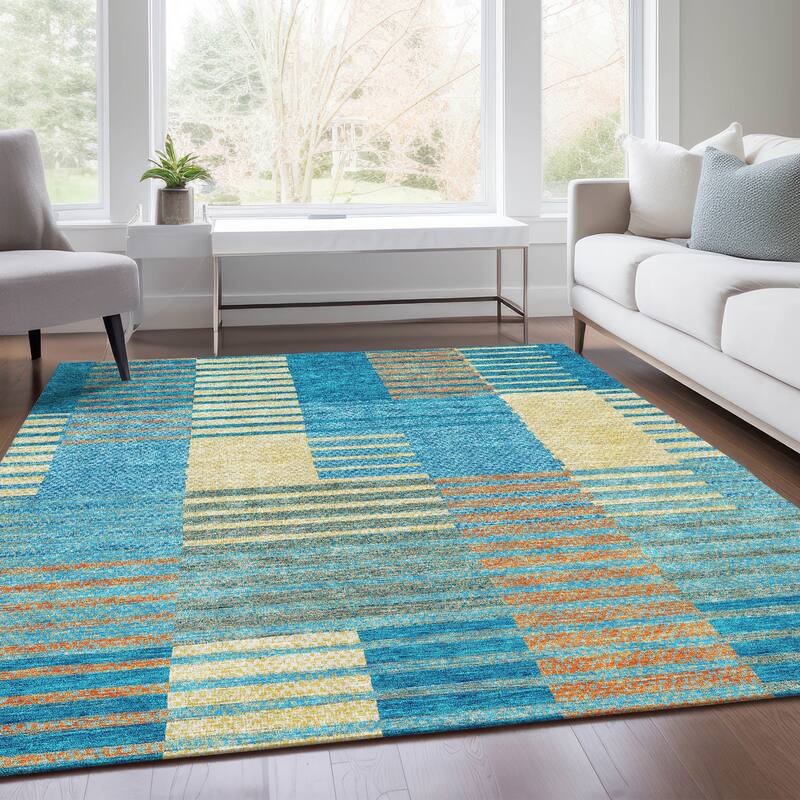 Premium Washable Super Soft Geo Stripe Mayfield Rug