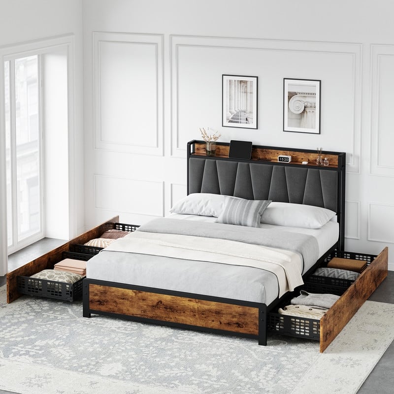 Bed Frame with Sturdy Metal Slats Support