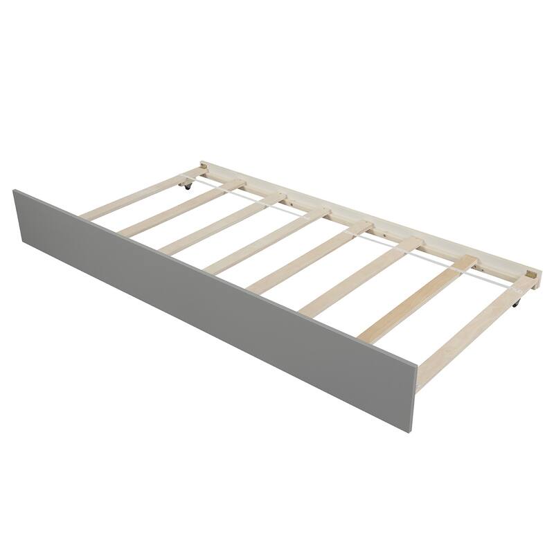 Elegant Twin Platform Bed with Trundle, Solid Pine Frame and Modern Silhouette