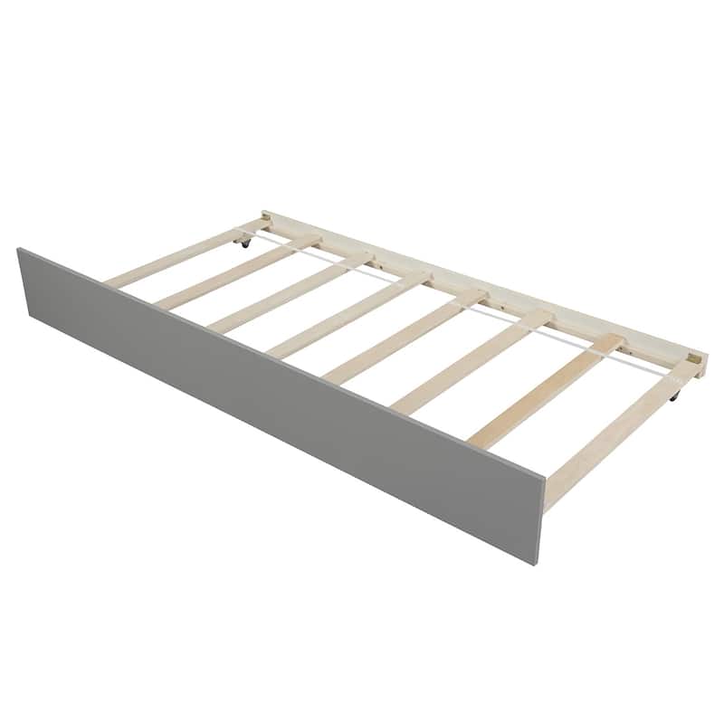 Twin Pine Platform Bed with Trundle & Slat Headboard