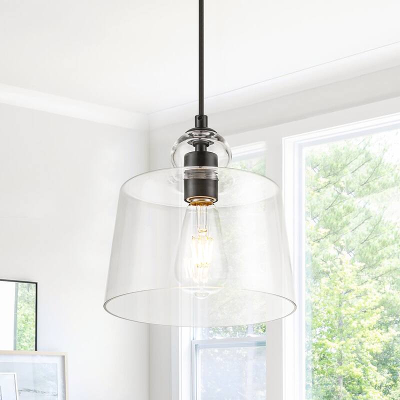 8.7" 1-Light Modern Mini Chrome/Gold/Matte Black Clear Glass Pendant Light for Kitchen Island Dining Room - 1 Light - Black