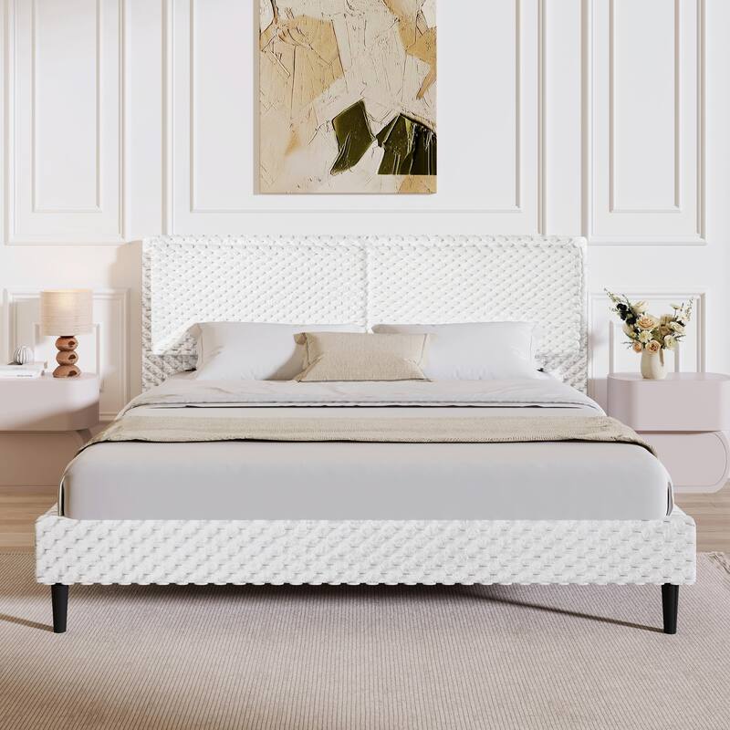 Simple Modern White Plush Soft Bed - Comfortable Backrest for Bedroom - White - King
