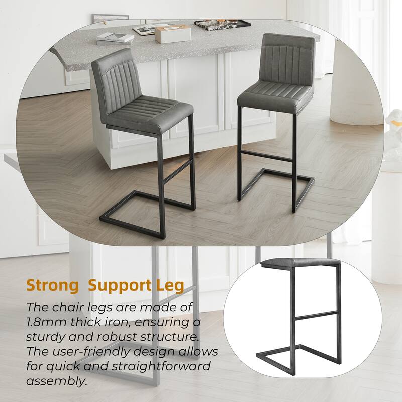 2 Sets Faux Leather Bar Stool - Sturdy Black Metal Frame & Padded Seat, Stylish Seating for Home Bar & Dining Counte