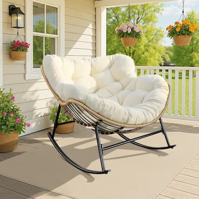 FINCATI Outdoor Royal Rocking Papasan Chair, Luxury Cozy Outdoor Rocking Chair, 450 lbs Indoor Extra Large Recliner Chair
